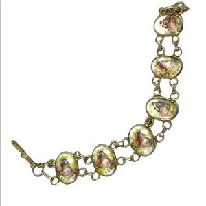 Vintage Ceramic Cameo link bracelet Victorian scene